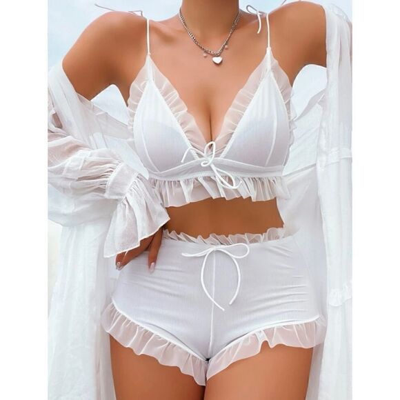 Soft & Cozy Ruffle Trim Sleepwear Lingerie Set - Picture 1 of 9